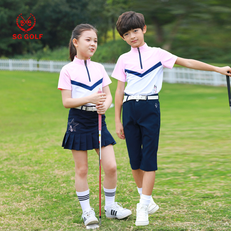 G儿童高尔夫衣服 套装男童女童 高尔夫服装青少年T恤短袖裤子短裙