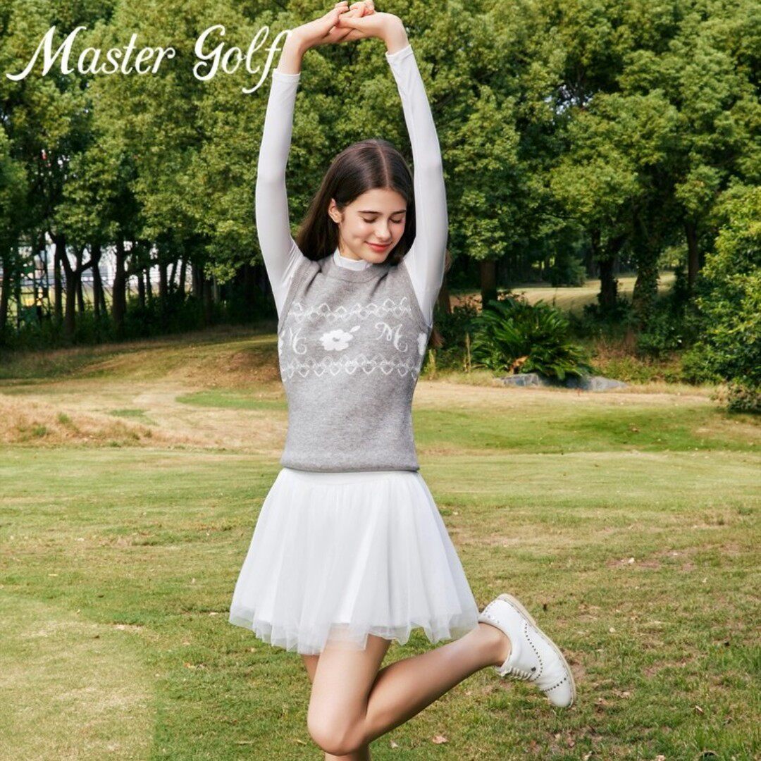 MG高尔夫女装套装修身针织背心女学院风圆领无袖运动上衣新款春装