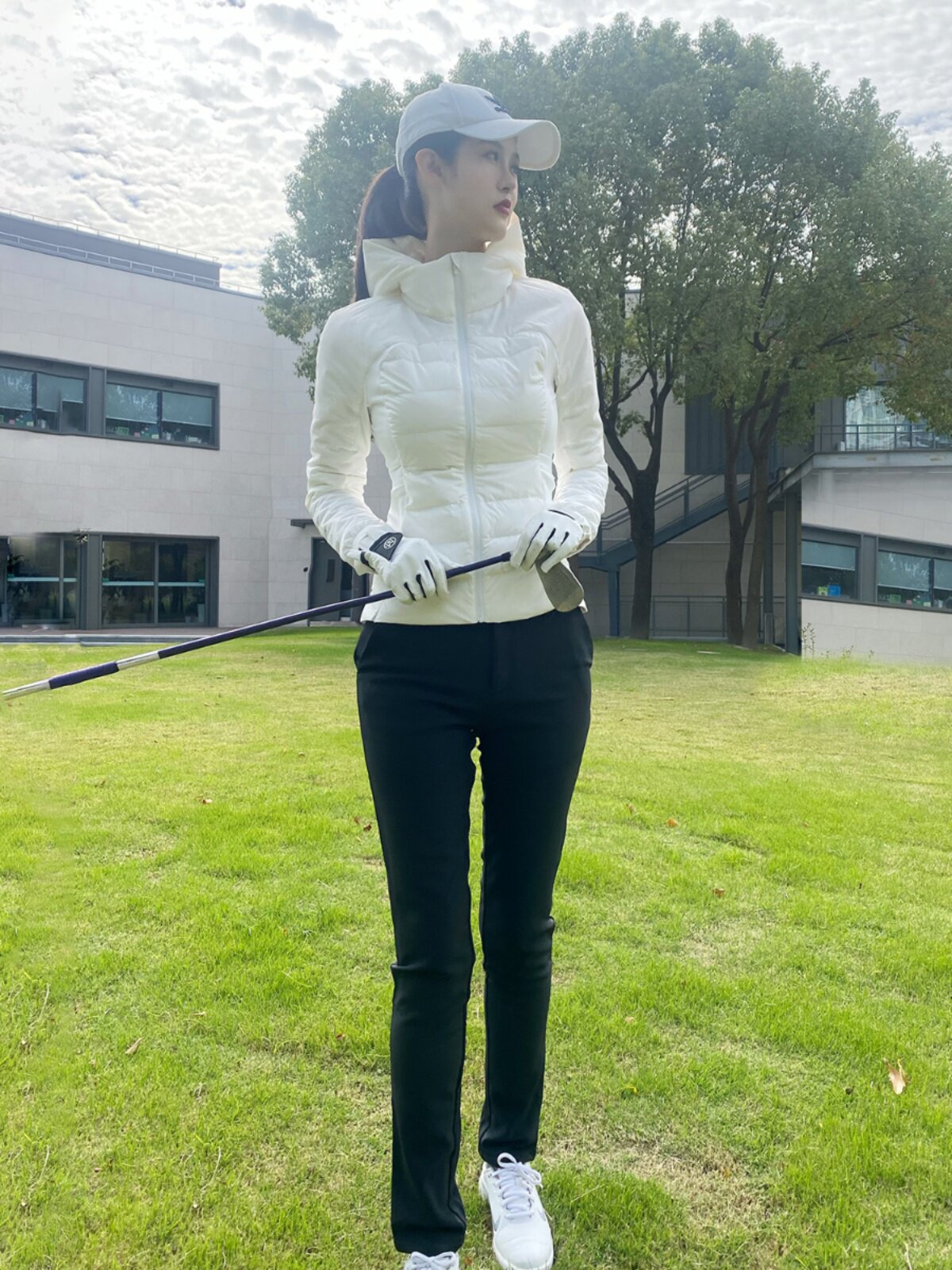 高尔夫服装女外套拼接弹力羽绒服