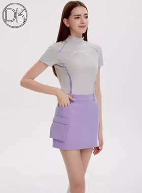 DK高尔夫女装2024夏新款短袖T恤时尚紫色短裙网球裙套golf防晒衣