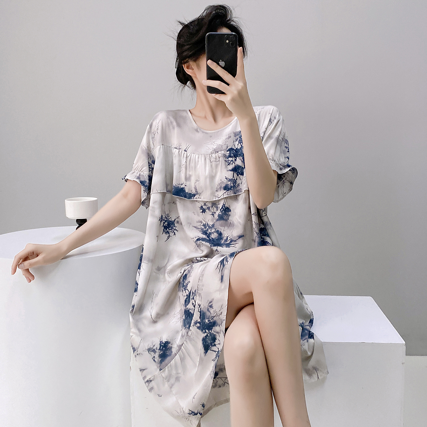 棉绸睡裙女夏季薄款防凸点连衣裙