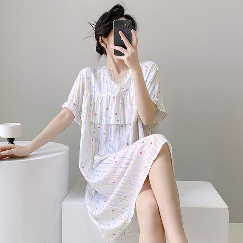 防凸点棉绸睡裙薄款公主风家居服