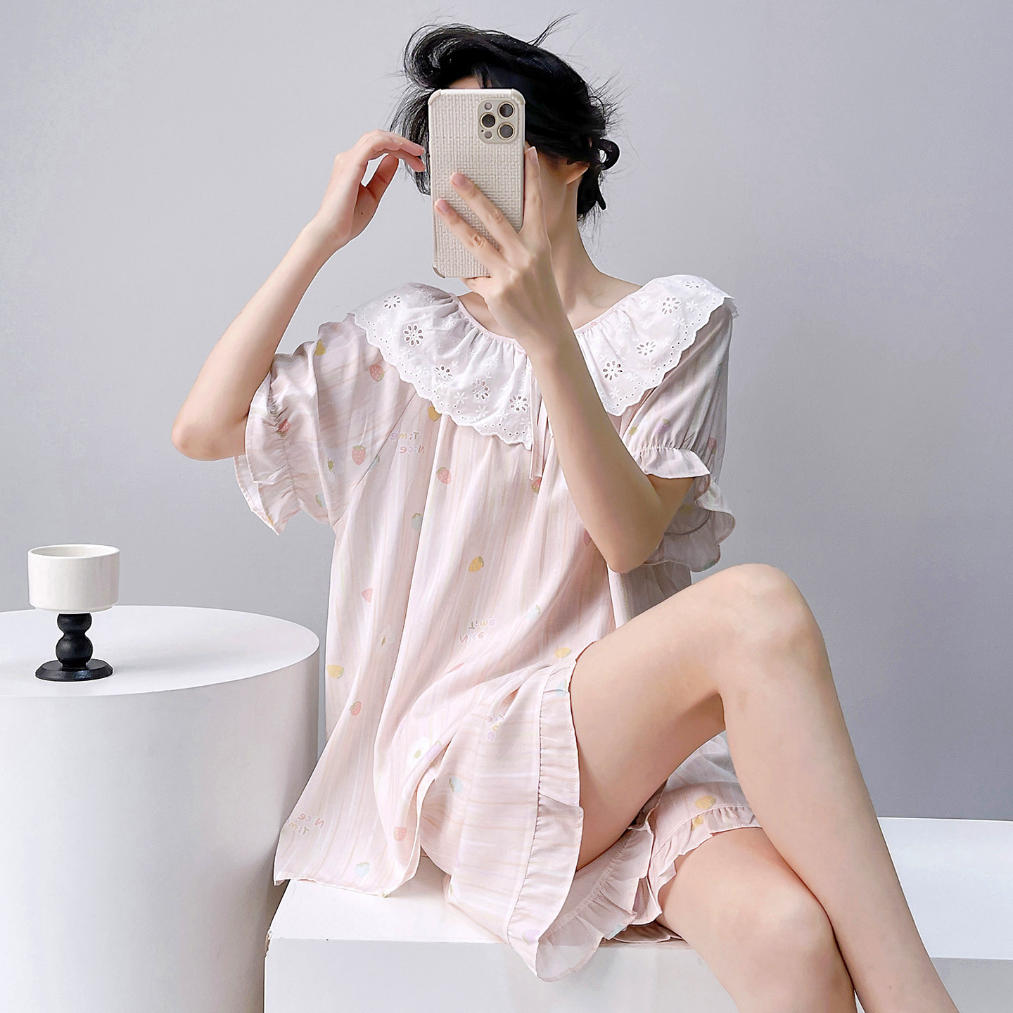 棉绸睡衣女小清新夏季薄款大码家居服韩版甜美短袖人造棉学生套装