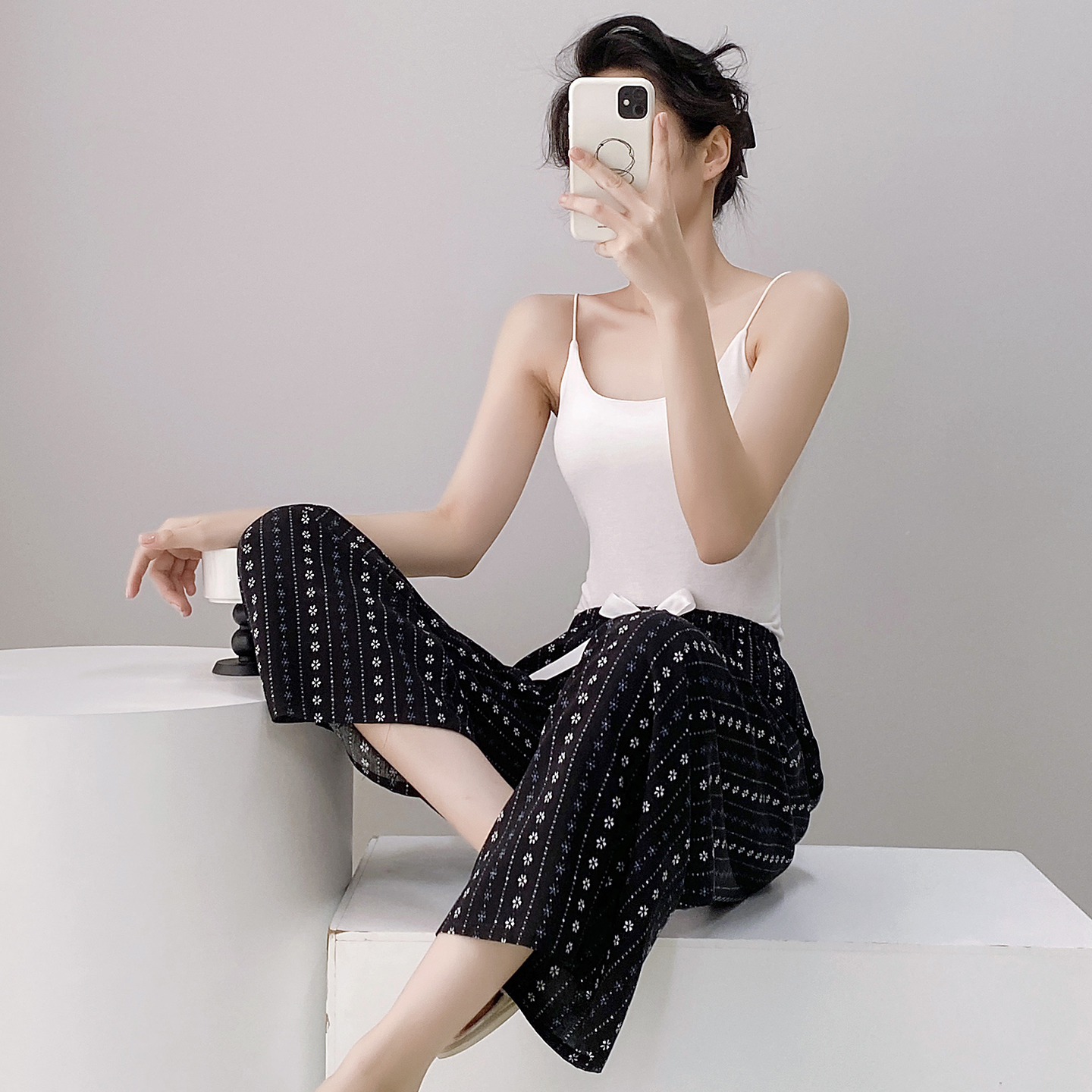 棉綢睡褲女夏季薄款涼感闊腿褲子