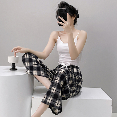 棉绸睡裤女夏秋季薄款宽松阔腿裤