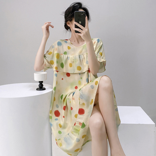 棉绸睡裙夏季 防凸点清凉连衣裙人造棉睡衣甜美外穿家居服 薄款 短袖