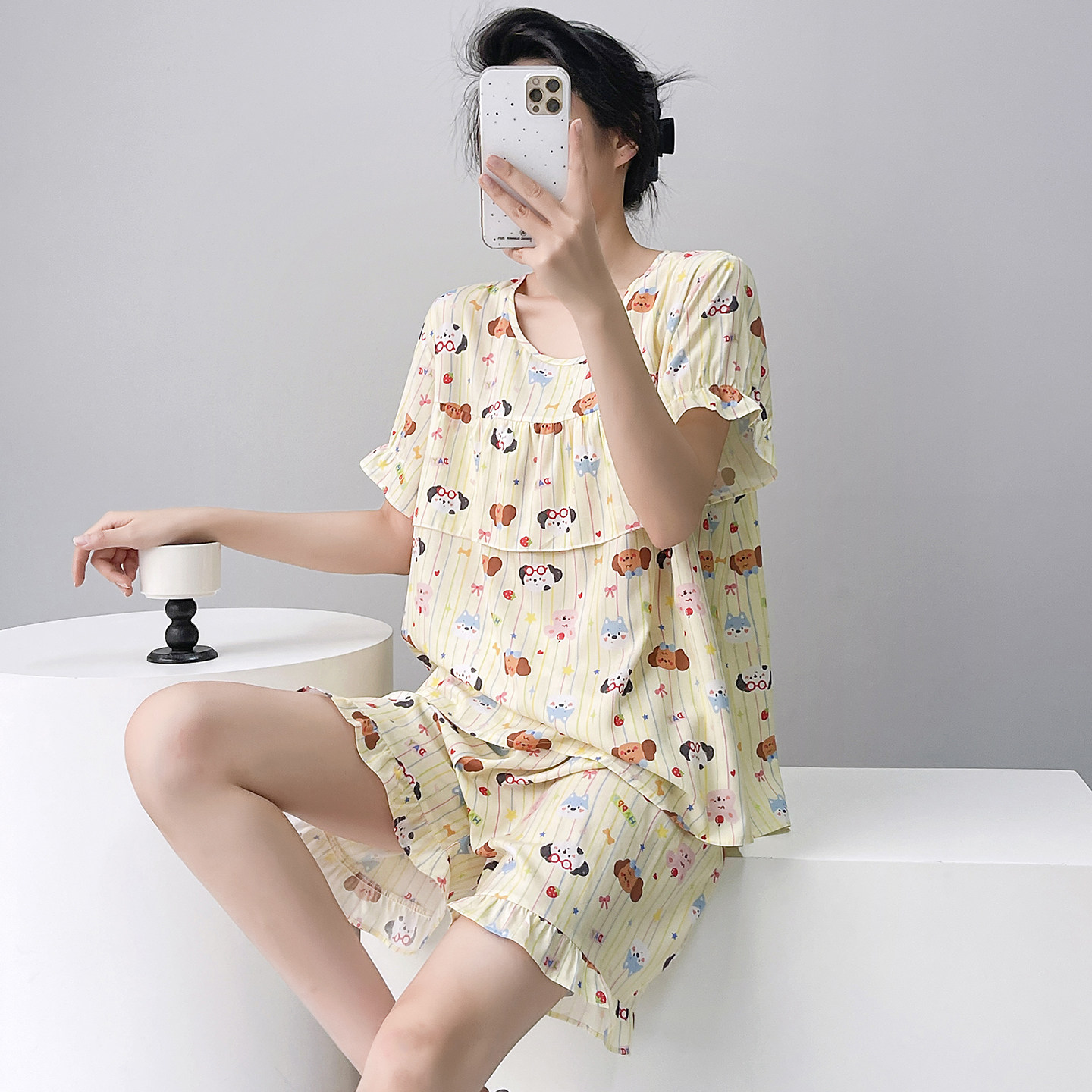 防凸点卡通款棉绸睡衣女夏家居服图片