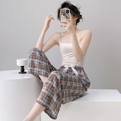 棉绸睡裤女夏季薄款人造棉阔腿裤