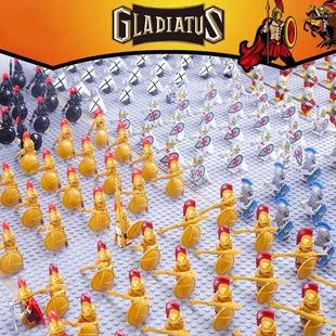 中世纪积木适用乐高人仔斯巴达军团十字军骑士罗马指挥官拼装玩具