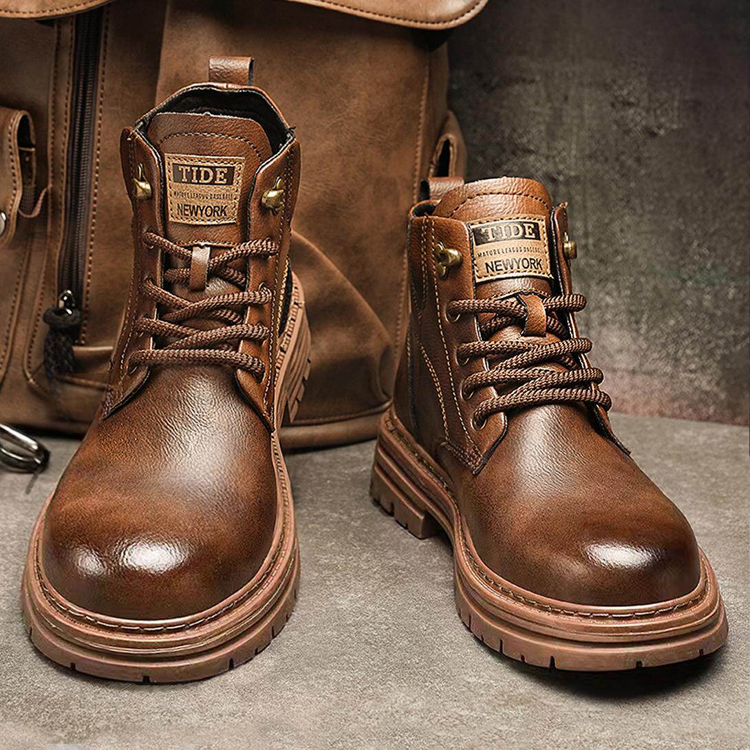 特大码男鞋45冬季英伦风皮短靴46高帮加绒靴子47工装真皮马丁靴48