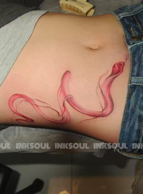 朱蛇绕侧 | 8张 性感学生辣妹侧腰大图红色纹身贴刺青防水本命年