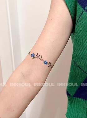 青藤蓝语 | 小清新冷艳蓝色藤蔓臂环纹身贴高级不反光ins防水持久