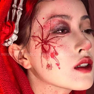 INKSOUL 女巫猩红爱心蜘蛛面部氛围感万圣辣妹纹身贴血痕防水持久