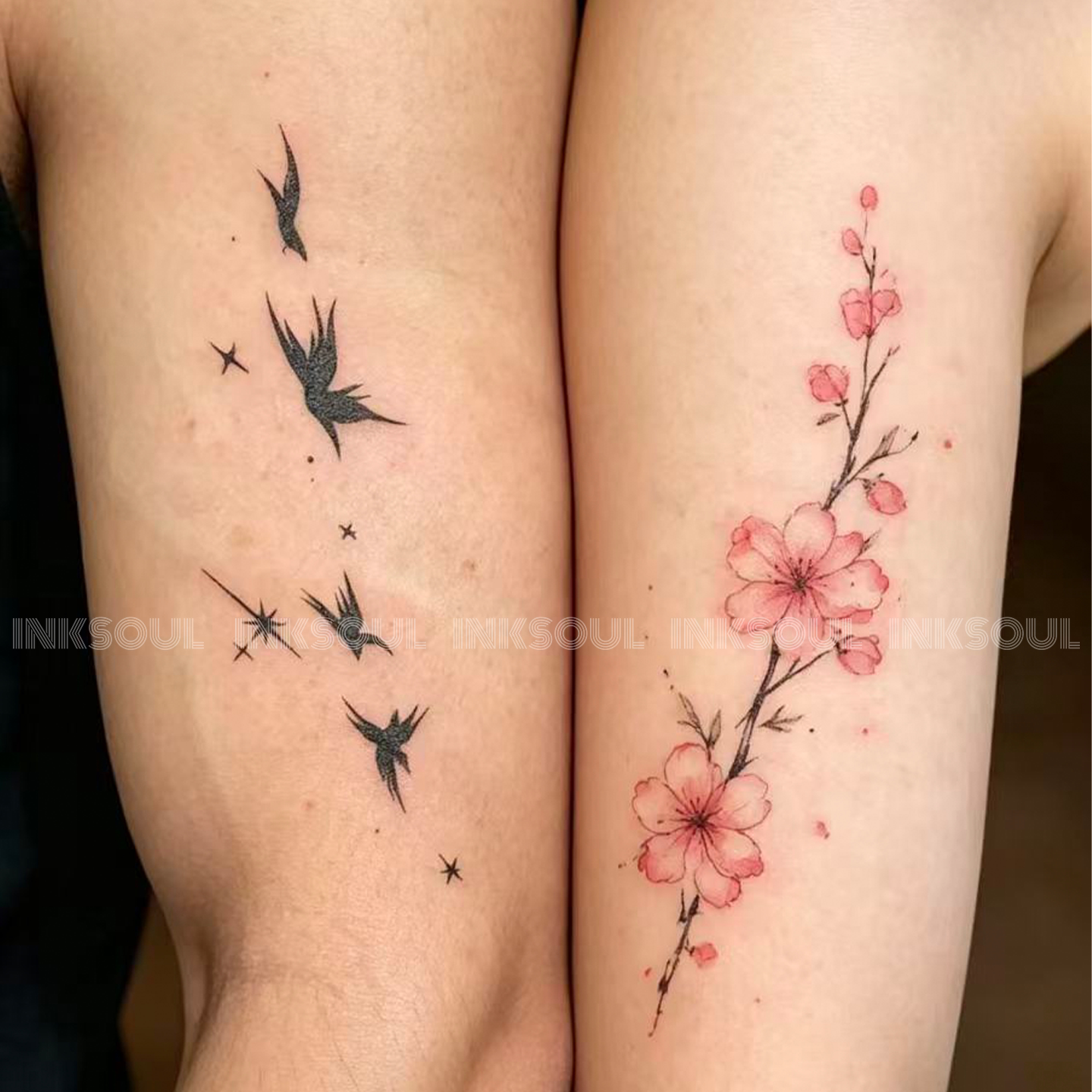 INKSOUL 温柔国风清冷少女感纹身贴情侣夫妻水墨桃花飞燕小众cp贴