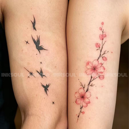 INKSOUL 温柔国风清冷少女感纹身贴情侣夫妻水墨桃花飞燕小众cp贴