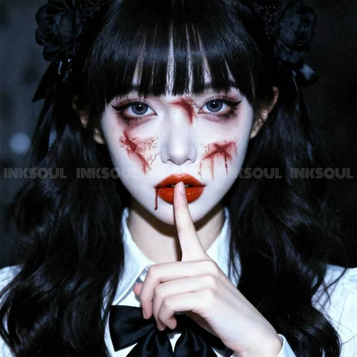 INKSOUL 甜丧恐怖氛围感万圣渐变伤痕脸贴病娇暗黑派对cos贴防水