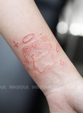 缠纱天使 | 红色空针手腕遮疤受伤小猫纹身贴纸逼真高级疤痕防水