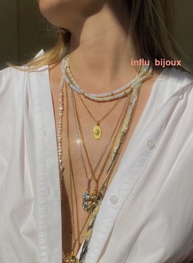 天然玉石HerminaAthens新中式国风多色短项链复古bv绿博主叠戴款