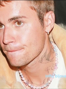 Justin bieber比伯同款天然巴洛克彩色珍珠星星项链iancharms定制