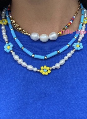 珍珠玉石绿松石原创小众设计男女同款项链choker手工定制eliou