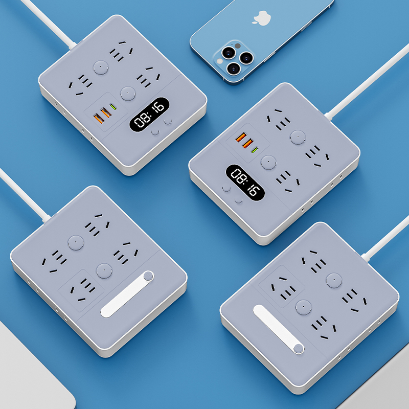 办公延长线插板USB夜灯时间显示