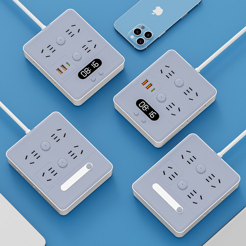 办公延长线插板USB夜灯时间显示