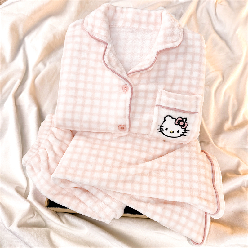 女童法兰绒睡衣秋冬季女孩宝宝冬装加绒保暖套装珊瑚绒儿童家居服