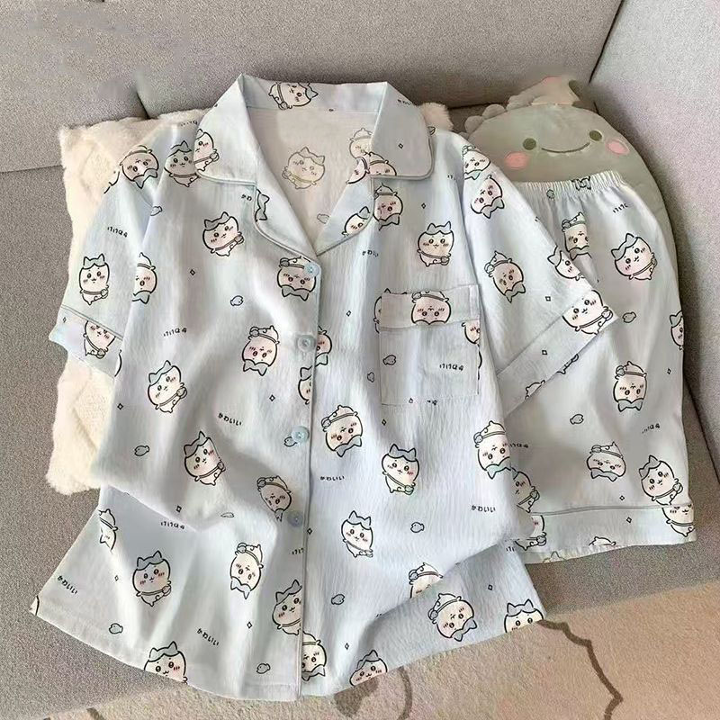 夏蓝色小八云朵棉儿童睡衣家居服