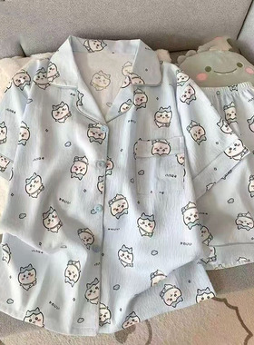 夏季新云朵棉中大童开衫睡衣可爱蓝色小八夏季男女儿童家居服套装
