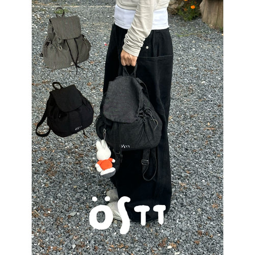 〈牛仔双肩包〉OSTT1722原创ins简约便携多口袋牛仔条纹双肩包