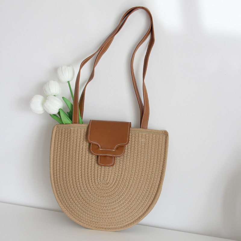 2024新款法式个性百搭编织马鞍包单肩手提草编包女度假风腋下包