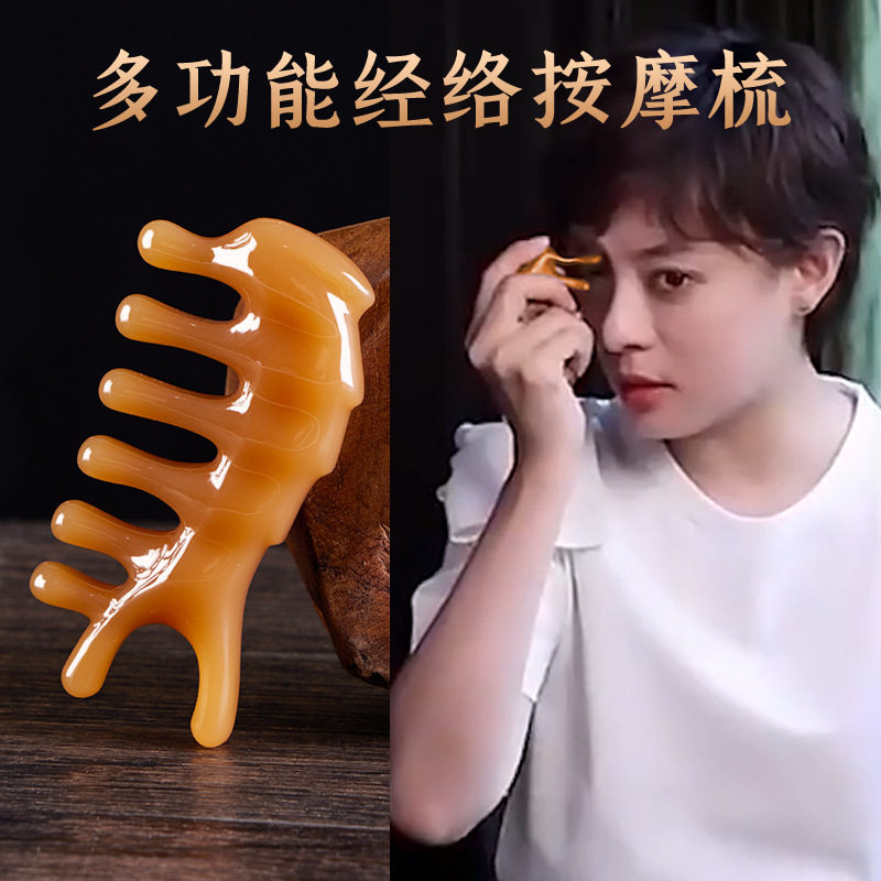 挺鼻刮鼻器海豚头部肩颈按摩梳树脂五指按摩梳大五齿皮头疗梳