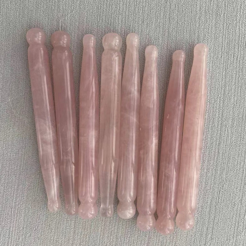 粉水晶点穴笔天然玉按摩穴位棒粉色按摩棒美容养生工具按摩穴位棒