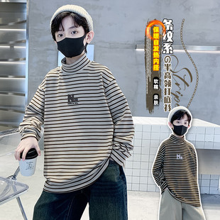 秋冬季条纹半高领打底衫男女童装长袖T恤韩版潮流上衣