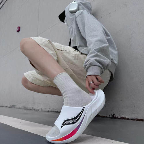 SauconyCradle2休闲百搭EVA镂空防滑一字拖鞋白桔黑色S28903-2
