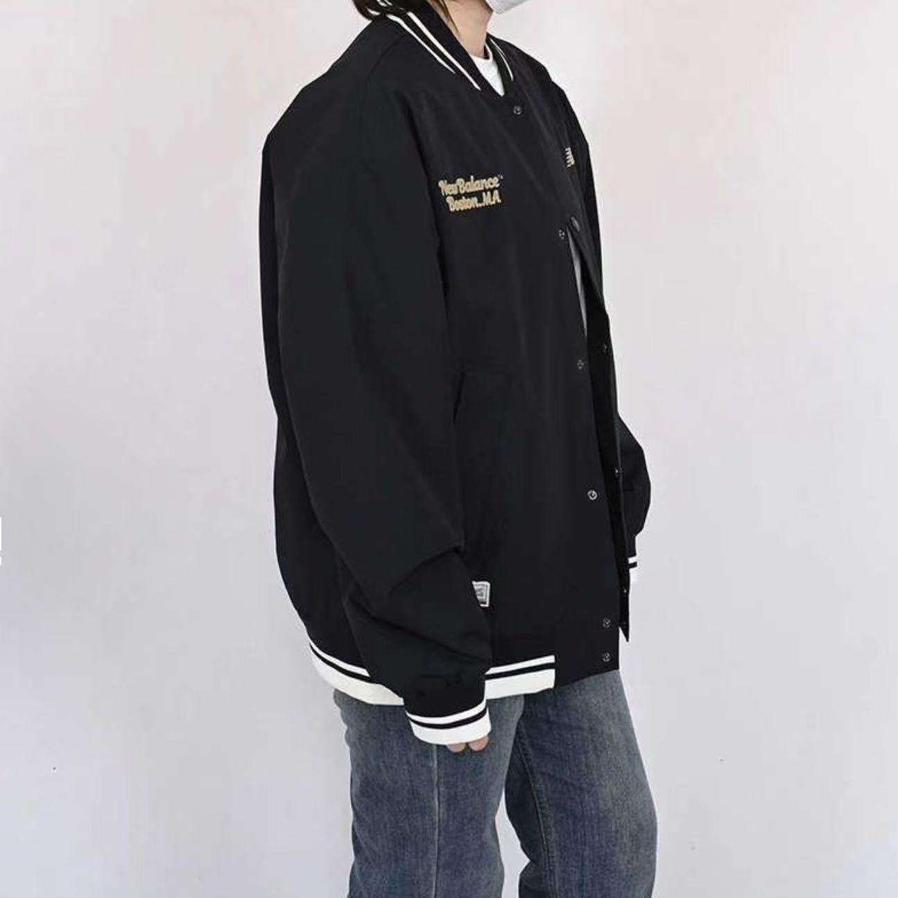 New Balance运动休闲 舒适梭织时尚单排扣棒球服 黑色AMJ51317-BK