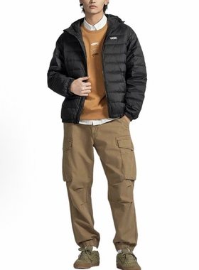 Vans 连帽拉链纯色长袖夹克运动羽绒服 男女同款 黑色VN000P2PBLK