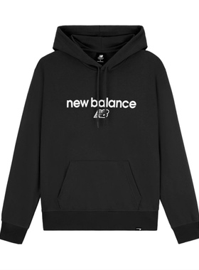 New Balance 字母印花宽松休闲连帽卫衣 男款 黑色 / MT33526-BK
