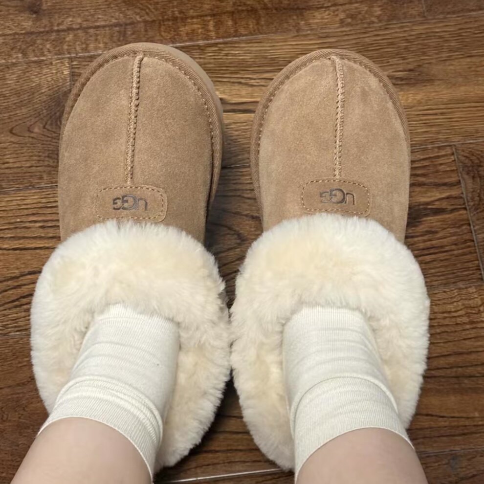 UGG 加绒一脚蹬半拖橡胶底无特殊功能包头拖鞋 女款栗色5125-CHE