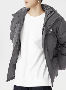 New Balance保暖加厚连帽短款面包羽绒服男款灰色AMJ23344-ZNC