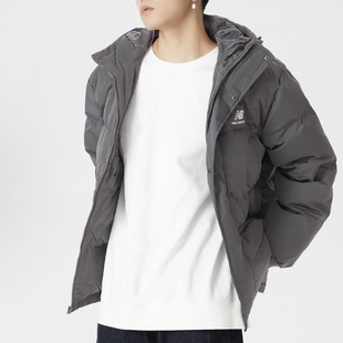 New Balance保暖加厚连帽短款面包羽绒服男款灰色AMJ23344-ZNC