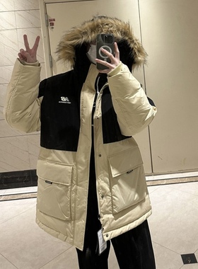 New Balance 连帽鸭绒保暖防风羽绒服 男款 米白色AMJ23355-GO