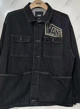 VANS春秋季深灰字母百搭舒适情侣款休闲翻领牛仔外套VN000W54Q47