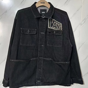 VANS春秋季深灰字母百搭舒适情侣款休闲翻领牛仔外套VN000W54Q47