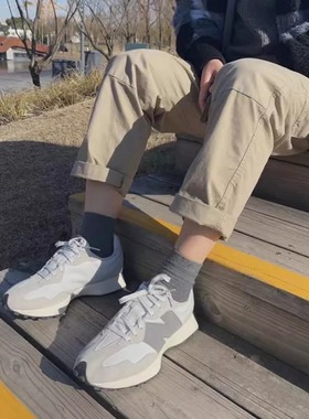 NewBalanceNB327系带圆头反毛皮织物休闲跑步鞋灰白拼色MS327WE