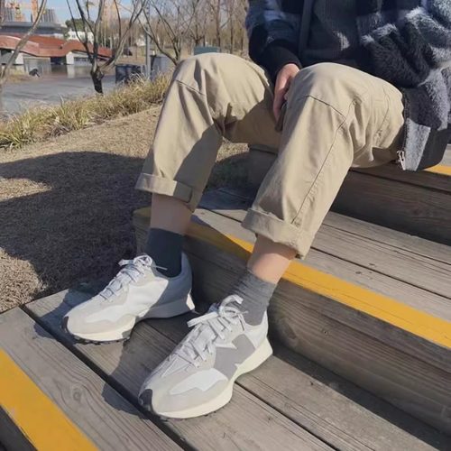 NewBalanceNB327系带圆头反毛皮织物休闲跑步鞋灰白拼色MS327WE