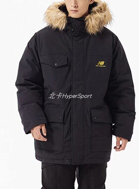 NewBalanceFW22纯色Logo印花连帽羽绒服冬季男款黑色AMJ23371-BK