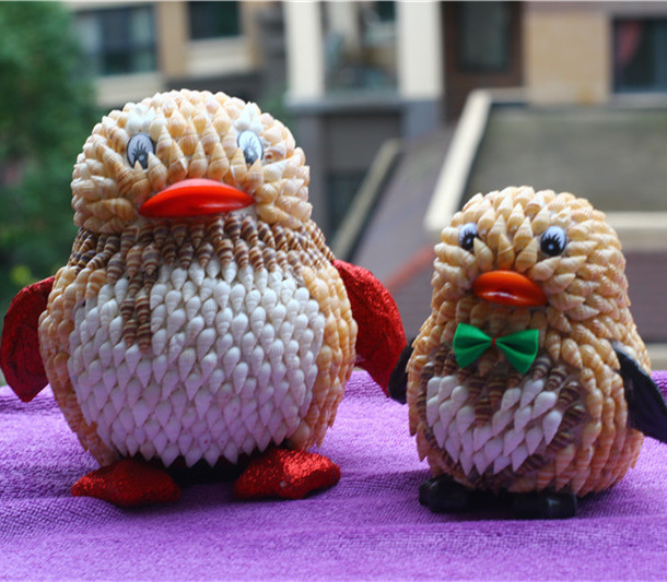 包邮天然贝壳海螺工艺品QQ存钱罐企鹅储蓄罐 家居摆件创意礼品