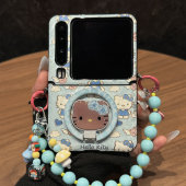 烫金蓝色卡通kitty猫适用华为purax手机壳pocket2小米mixflip2磁吸支架三星GalaxyZFlip765手链magicvflip2套