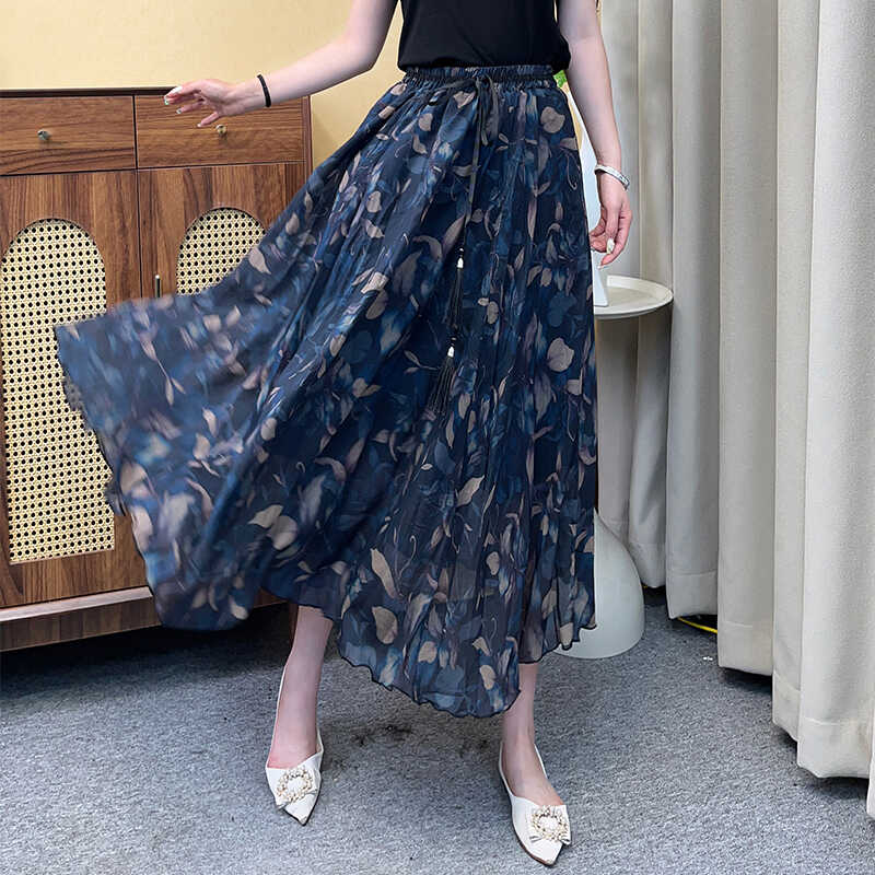 复古碎花长裙半身裙女夏季薄款高腰显瘦a字大摆伞裙大码胖mm裙子